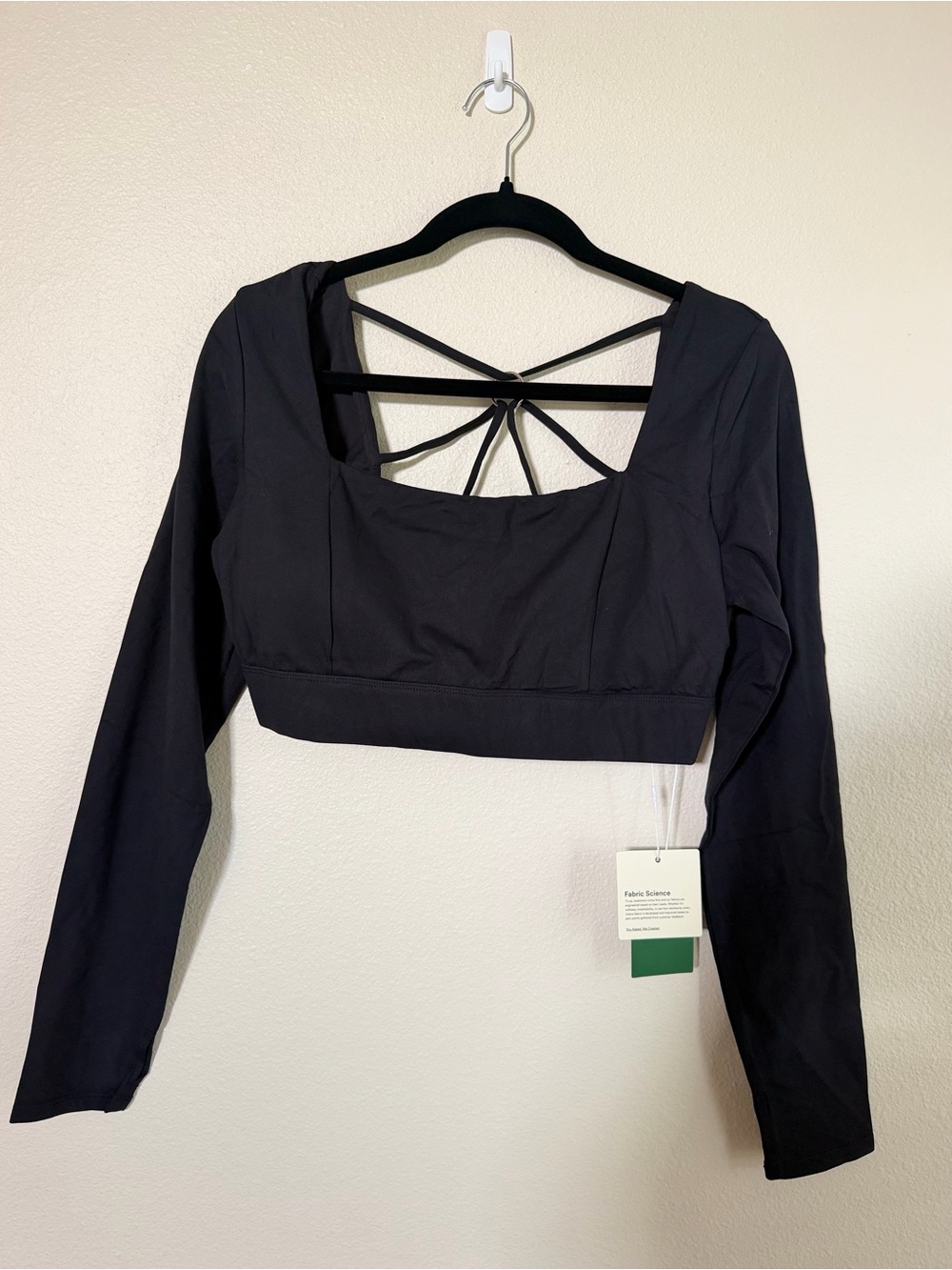 HALARA Black Long Sleeve Crop Top with Strappy Back